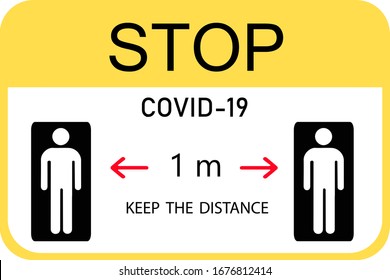 Sticker de advertencia que recuerda la importancia de mantener la distancia de 1 m entre personas para proteger del Coronavirus o Covid-19, ilustración vectorial de los pies paso mantener una distancia social segura