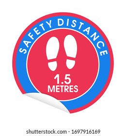 Warning sign sticker reminding the importance of keeping the 1,5 m distance between people to protect from Coronavirus or Covid-19, Vector illustration of feet step keep a safe social distancing