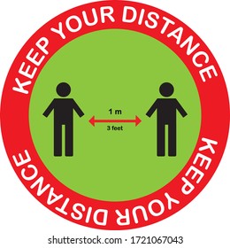 Warning sign sticker reminding the importance of keeping the 1 m distance between people to protect from Coronavirus or Covid-19, Vector illustration of feet step keep a safe social distancing