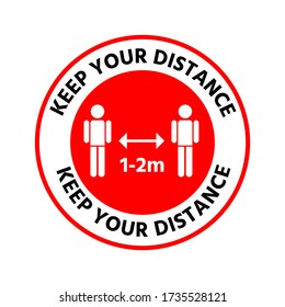 Warning sign sticker reminding the importance of keeping the 1 m distance between people to protect from Coronavirus or Covid-19, Vector illustration of feet step keep a safe social distancing