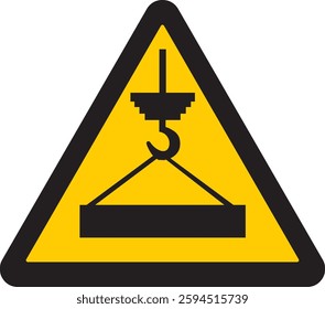 warning sign, a symbol of a crane hook lifting a load, warning for suspended or overhead loads