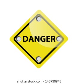 Warning sign, Text Danger on yellow background. Vector illustration