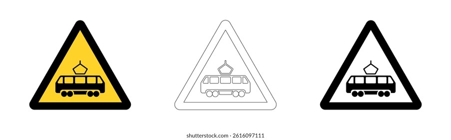 Warning sign of tram crossing in vector format