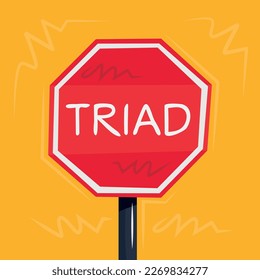 Signo de advertencia (tríada), ilustración vectorial.