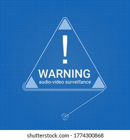 Warning sign in triangle on blueprint background. Icon for UI. Element of user interface. Concept design of GUI. Vector illustration.