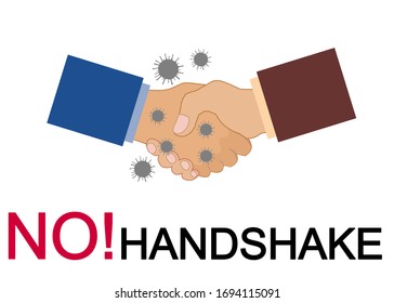 A warning sign with two hands shaking with a wrong sign above. It’s followed the COVID19 concept. We should no longer to greeting people by handshake. Stop spreading germs by handshake.