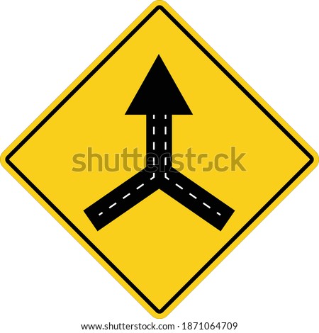 warning sign two way road merge on white background. traffic sign. traffic sign lanes merging symbol. flat style.