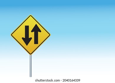 Warning sign of Two-way traffic isolated on blue background,Traffic Sign. Vector illustration eps 10.
