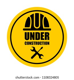 Warning sign under construction. Logo concept. Conceptual image of tools for repair, construction and builder. Cartoon flat vector illustration. Objects isolated on a background.