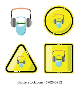 Warning sign of using protection mask and the earphone