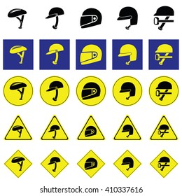 Warning sign of using variety of helmet to protect head when using vehicles