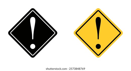 Warning sign vector in filled and 3 stroke weights with exclamation point