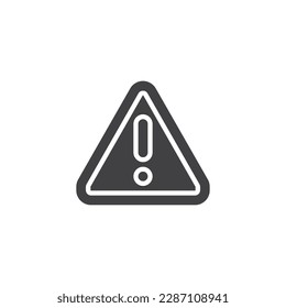Warning sign vector icon. filled flat sign for mobile concept and web design. Exclamation mark glyph icon. Alert, danger, hazard, attention and error symbol, logo illustration. Vector graphics