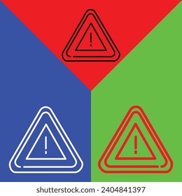 Warnschild Vector Icon, Lineales Symbol, aus der Sammlung von Work in Progress-Symbolen, einzeln auf rotem, blauem und grünem Hintergrund.