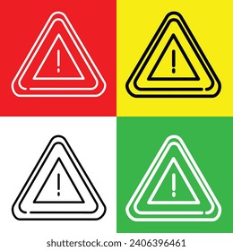 Warning sign Vector Icon, Lineal style icon, from Work in Progress icons collection, isolated on Red, Yellow, White and Green Background.
