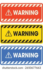 Warning Sign Vector Set – Red, Yellow, Blue Alert Banners with Icons