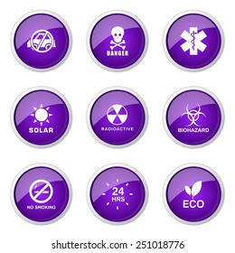 Warning Sign Violet Vector Button Icon Design Set