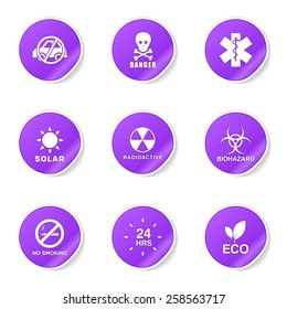 Warning Sign Violet Vector Button Icon Design Set