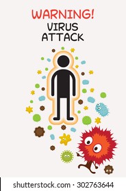 Warning Sign Virus Attack Human, Bacteria, Virus, Microbe, Pathogen Characters