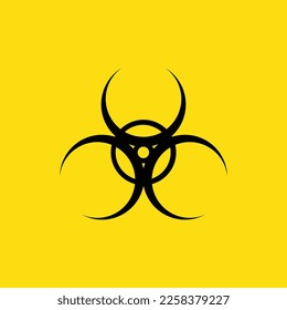 Warning sign of virus. Biohazard icon. Biohazard symbol. Vector illustration, isolated on yellow background