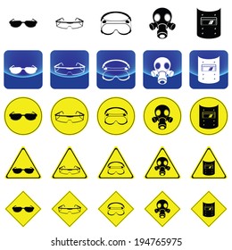 Warning sign for wearing the eyes protection such as sunglasses, lab goggle, gas mask, Welding Helmet