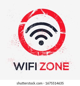  Warning sign (WiFi zone), vector illustration.