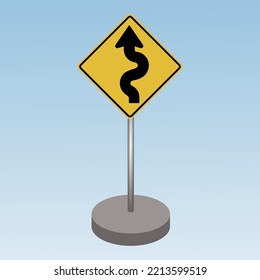 Warning Sign ,winding Road Ahead Vector Illustration