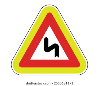 Warning Sign for Winding Road, Featuring Red Triangle and Black Curved Line, Indicating Multiple Sharp Turns Ahead, Available as a Vector File