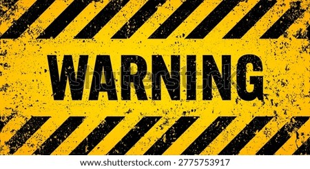 Warning sign with yellow and black diagonal lines. Attention, danger or caution symbol. Construction site signage, road safety notice, hazard banner, security alert shield. Vector illustration