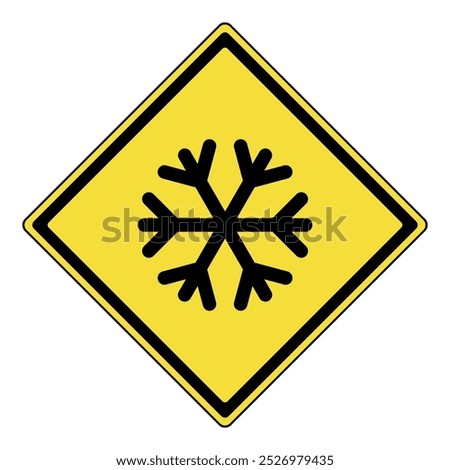 Warning sign. Yellow diamond warning sign with cold surface mark symbol. Cold surface sign. Warning attention sign. Cold surface warning attention. Caution, risk of freezing. Caution of icy or cold.