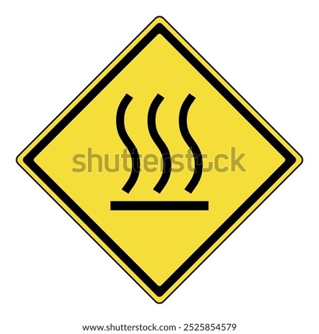Warning sign. Yellow diamond warning sign with hot surface mark symbol. Hot surface sign. Warning attention sign. Hot surface warning attention. Caution, risk of burns.