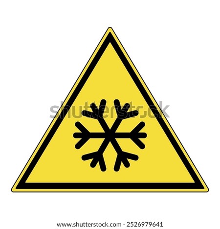 Warning sign. Yellow triangle warning sign with cold surface mark symbol. Cold surface sign. Warning attention sign. Cold surface warning attention. Caution, risk of freezing. Caution of icy or cold.