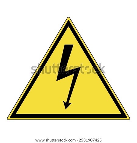 Warning sign. Yellow triangle warning sign with lightning bolt symbol. Electrical hazard warning sign. Warning attention sign. Electric shock risk caution. Caution, risk of electrocution.