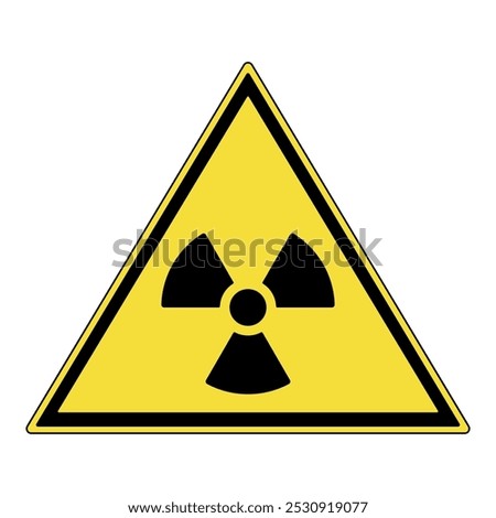 Warning sign. Yellow triangle warning sign with radiation symbol. Radioactive warning sign. Warning attention sign. Radiation hazard caution. Caution, risk of exposure to radiation.