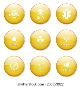 Warning Sign Yellow Vector Button Icon Design Set