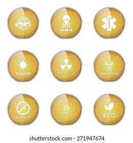 Warning Sign Yellow Vector Button Icon Design Set