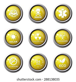 Warning Sign Yellow Vector Button Icon Design Set