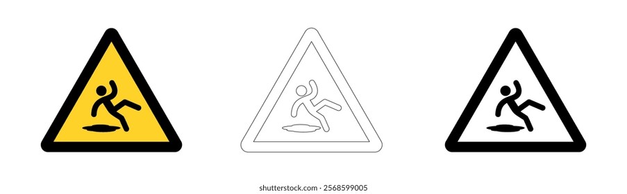 Warning signage of danger, fall risk, slippery floor.