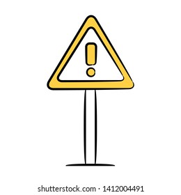 warning signage icon yellow hand drawn theme