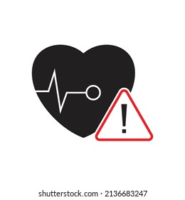 Warning signal with a heartbeat icon design isolated on white background