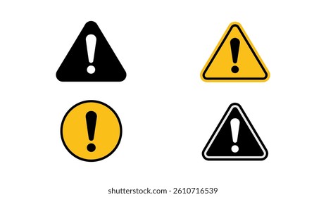 Warning Signs: A collection of warning signs of various shapes and colors, each prominently featuring an exclamation point. The signs communicate an essential safety alert.