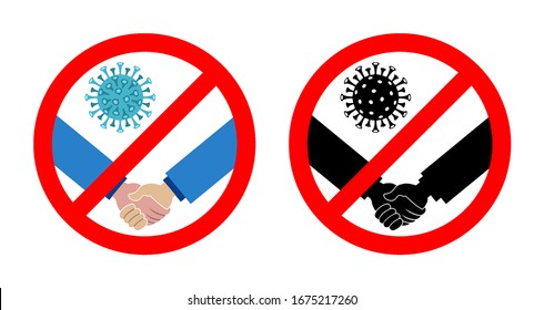 Warning signs for corona virus and handshake. All the objects, shadows and background are in different layers. 