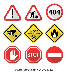 Warning signs - danger, risk, stress - flat design