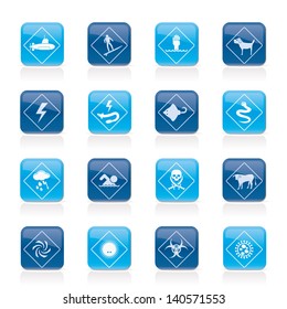 Warning Signs for dangers in sea, ocean, beach and rivers - vector icon set 2