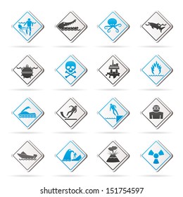 Warning Signs for dangers in sea, ocean, beach and rivers - vector icon set 1