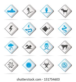 Warning Signs for dangers in sea, ocean, beach and rivers - vector icon set 2