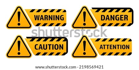 Warning signs with exclamation mark. Warning sign, danger sign, caution sign, attention sign. Vector EPS 10.
