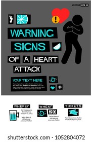 Warning Signs of a Heart Attack Poster In Flat Style Retro Design Event Invitation with Venue and Time Details