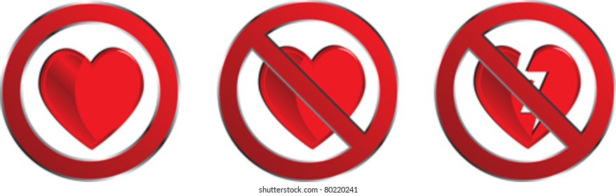 Warning signs with the image of the heart