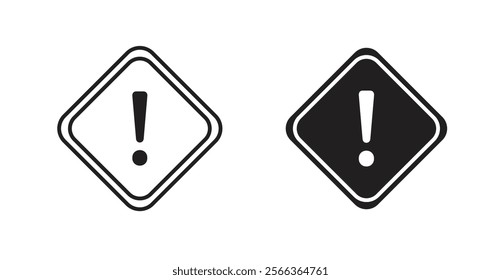 Warning signs in line stroke and flat versions with exclamation point